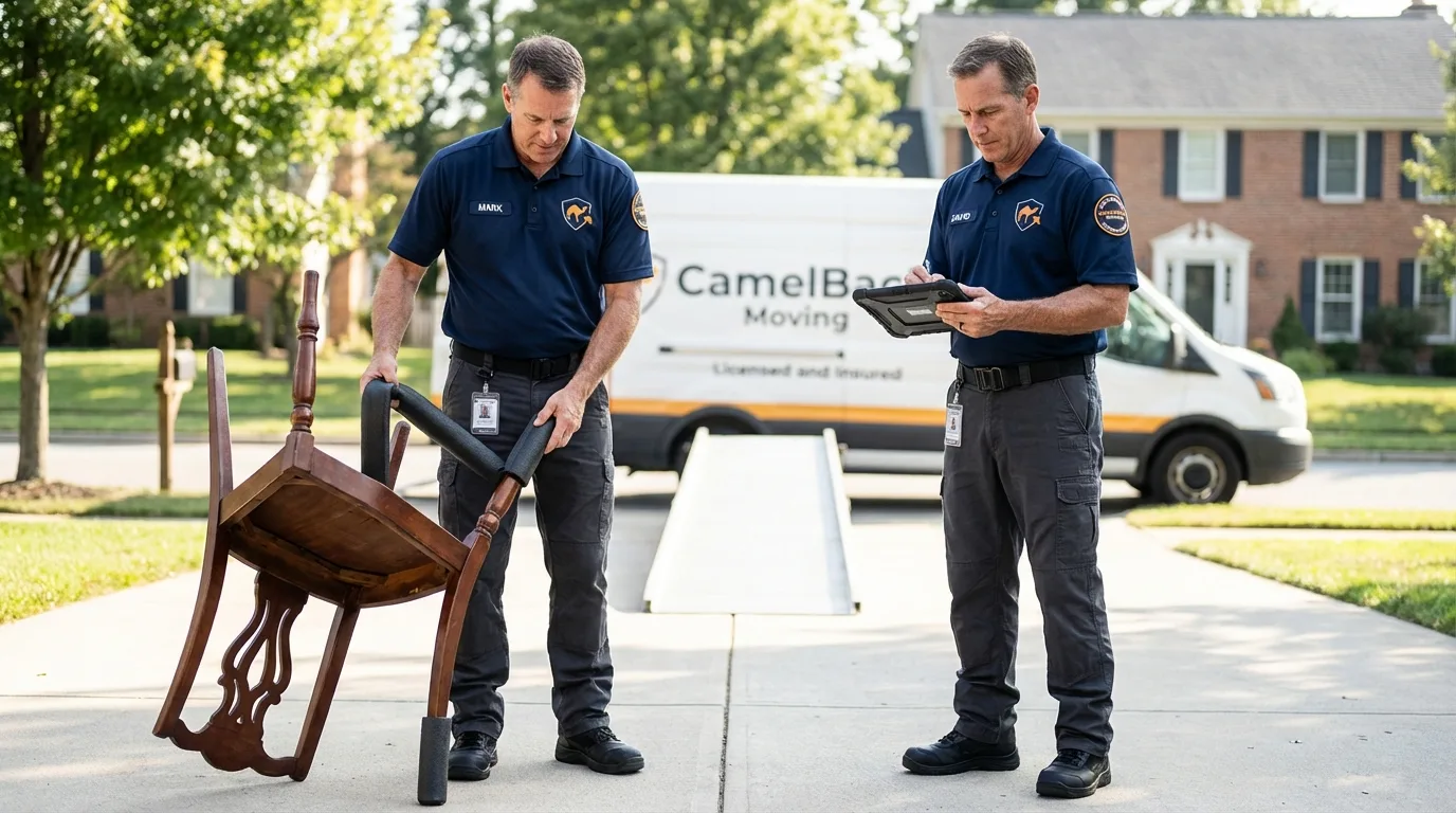 Movers inspecting furniture for damage prevention before loading in Owensboro, KY