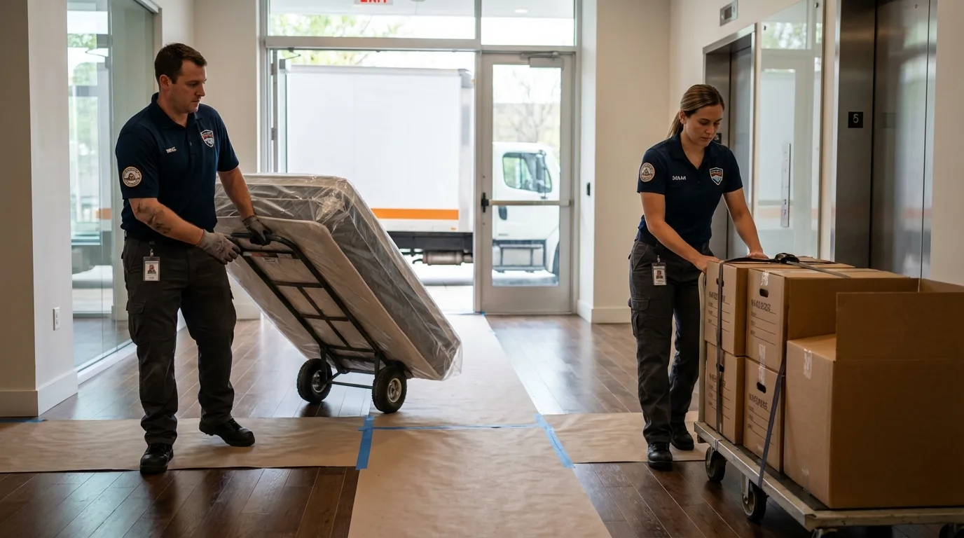 Professional apartment movers loading elevator in Owensboro, KY